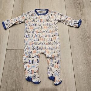 Magnetic Me footed pajamas modal footie, Newborn, blue, travel theme